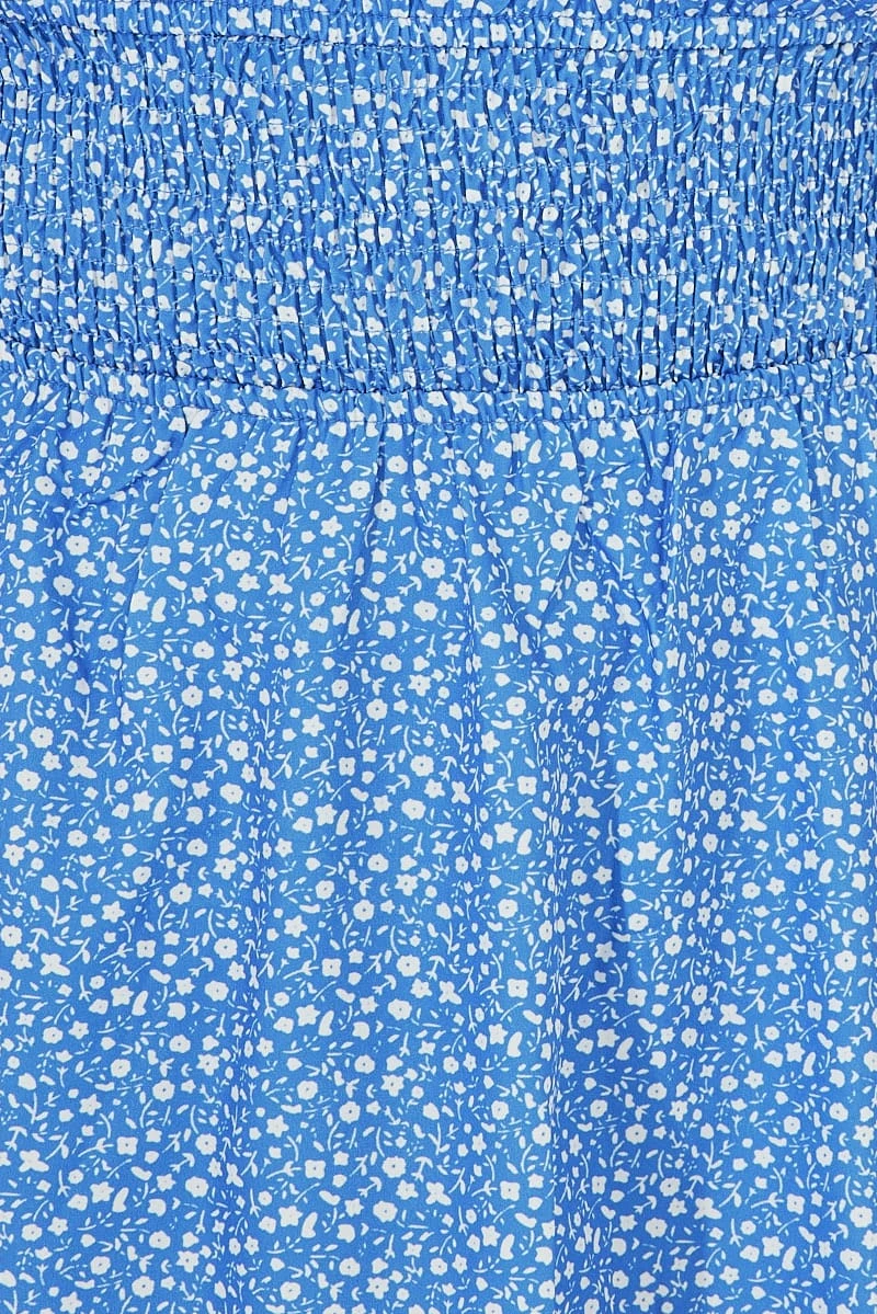 Blue Ditsy Mini Dress Puff Sleeve Gather Detail 6 Blue Ditsy Mini Dress Puff Sleeve Gather Detail - Image 6