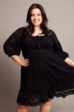 Black Half Sleeve Lace Minidress -You And All Fashion Store ced9007hl 34a black 3