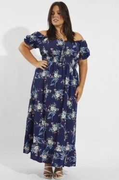 Multi Floral Tie Front Shirred Waist Midi Dress -You And All Fashion Store ced9007ll 34ab floral 3