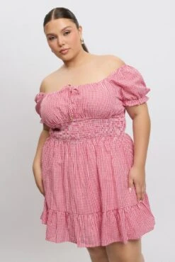 Red Check Tie Front Shirred Waist Frill Minidress -You And All Fashion Store ced9007n 47a check 3