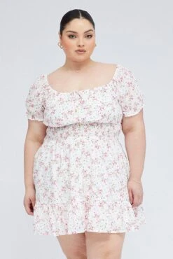 White Floral Fit And Flare Dress Short Sleeve 8 White Floral Fit And Flare Dress Short Sleeve -You And All Fashion Store ced9007p 33r floral 3