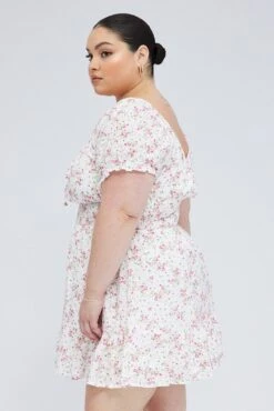 White Floral Fit And Flare Dress Short Sleeve 9 White Floral Fit And Flare Dress Short Sleeve -You And All Fashion Store ced9007p 33r floral 4