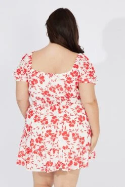 Red Floral Fit And Flare Dress Short Sleeve Ruched Bust -You And All Fashion Store ced9007u 33rb floral 5