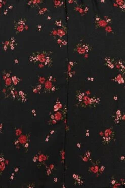 Black Floral Fit And Flare Dress Short Sleeve Ruched Bust -You And All Fashion Store ced9007v 34r floral 6