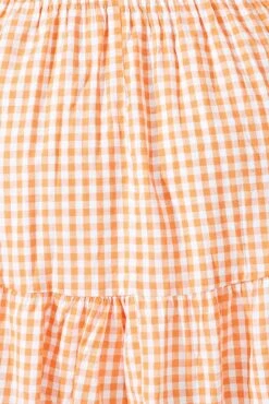 Orange Check Fit And Flare Dress Short Sleeve Shirred Waist -You And All Fashion Store ced9007y 33rb check 6