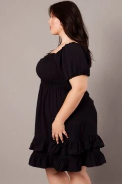 Black Shirred Mini Dress Sweetheart Neck -You And All Fashion Store ced9105a 34ab black 4