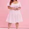 Pink Mini Dress Short Sleeve Keyhole Cotton