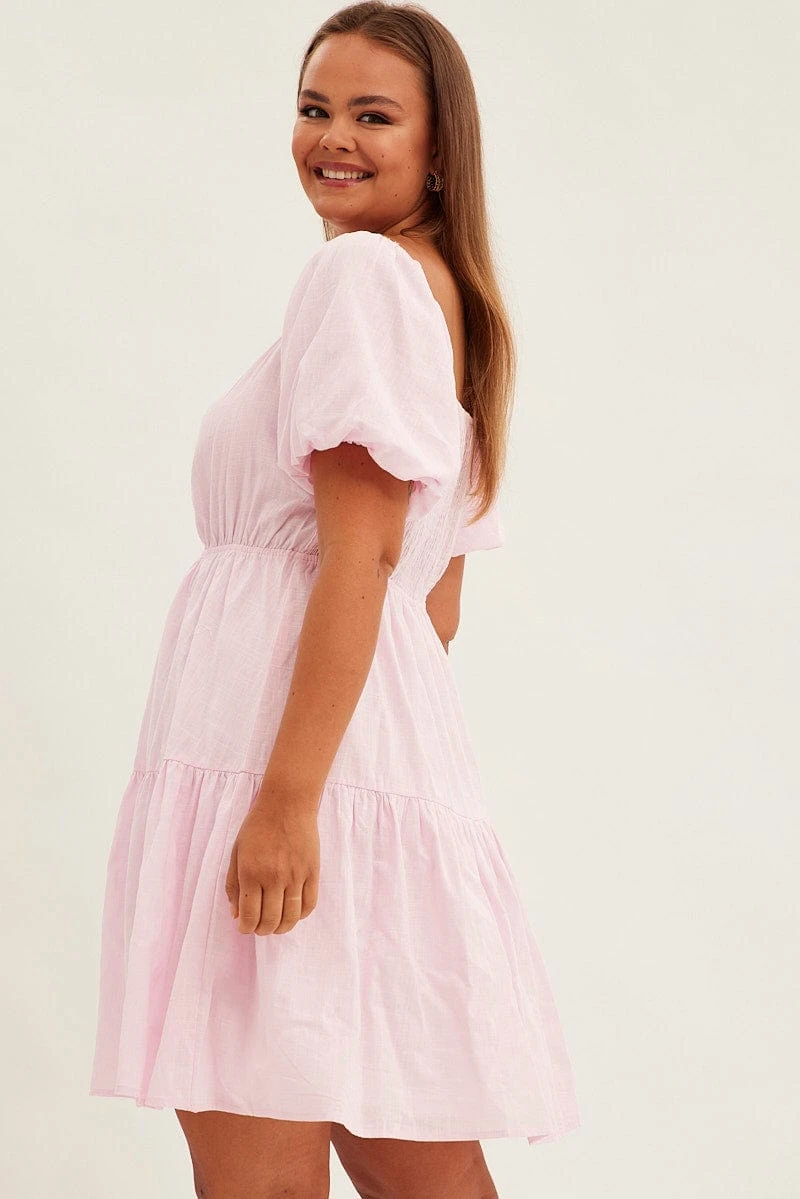 Pink Mini Dress Short Sleeve Keyhole Cotton 5 Pink Mini Dress Short Sleeve Keyhole Cotton - Image 5