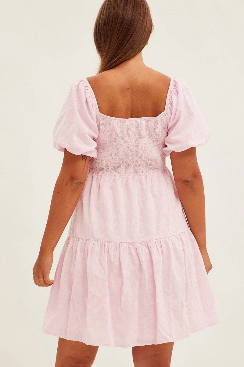 Pink Mini Dress Short Sleeve Keyhole Cotton 6 Pink Mini Dress Short Sleeve Keyhole Cotton - Image 6