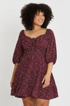 Geo Print Skater Dress Sweetheart Long Sleeve Tie -You And All Fashion Store cedc9013a 33ab geo print 3