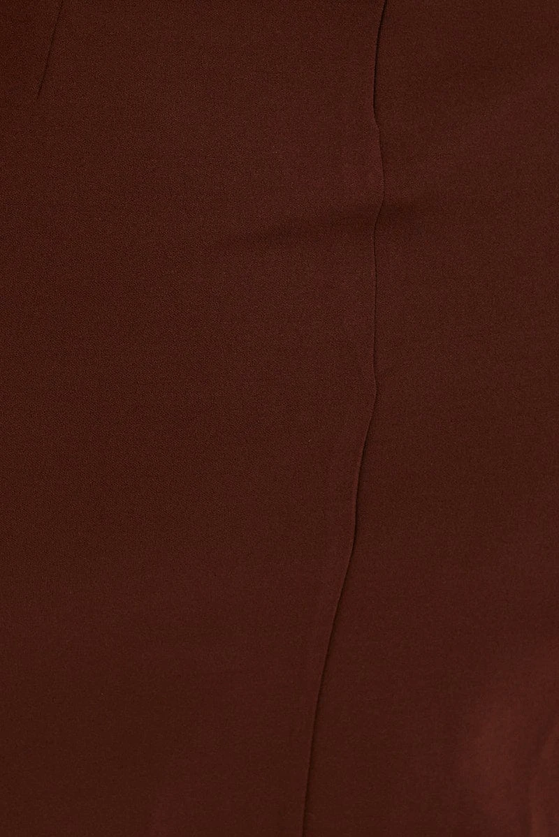 Brown Midi Dress Shoestring Strap Fitted Stretch Crepe 6 Brown Midi Dress Shoestring Strap Fitted Stretch Crepe - Image 6
