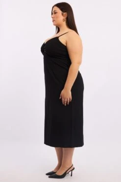 Black Twist Front Fitted Midi Dress -You And All Fashion Store cedk31798 126a black 3