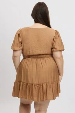 Brown Shirred Waist Button Mini Dress -You And All Fashion Store cedk31835 122a mocha 6