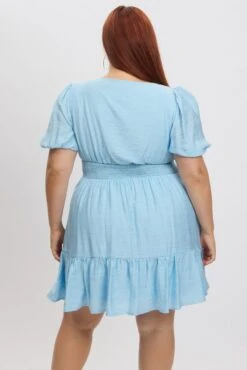 Blue Shirred Waist Button Mini Dress -You And All Fashion Store cedk31835 122ab light blue 5
