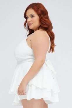 White V-neck Sleeveless Textured Frill Playsuit -You And All Fashion Store cep0057 33a white 4