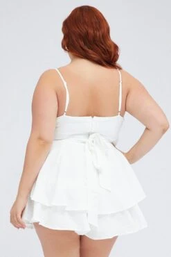 White V-neck Sleeveless Textured Frill Playsuit -You And All Fashion Store cep0057 33a white 5