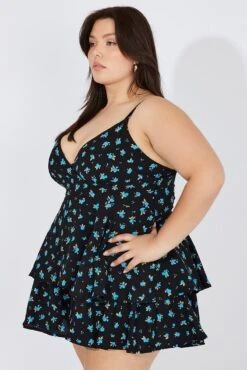 Black Ditsy Ruffle Playsuit Sleeveless Wrap Front -You And All Fashion Store cep1031r 36r ditsy 4