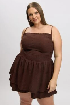 Brown Textured Cowl Playsuit -You And All Fashion Store cep1152 47r brown 3