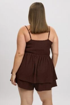 Brown Textured Cowl Playsuit -You And All Fashion Store cep1152 47r brown 5