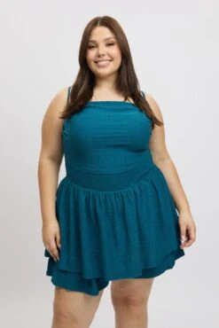 Blue Textured Cowl Playsuit