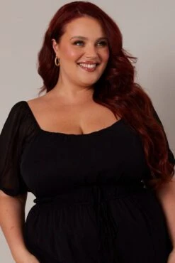 Black Short Sleeve Chiffon Double Tie Playsuit -You And All Fashion Store cep1178 35a black 3