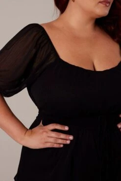 Black Short Sleeve Chiffon Double Tie Playsuit -You And All Fashion Store cep1178 35a black 6