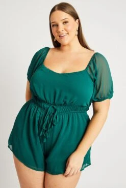 Green Short Sleeve Chiffon Double Tie Playsuit 8 Green Short Sleeve Chiffon Double Tie Playsuit -You And All Fashion Store cep1178 35ab forest 3