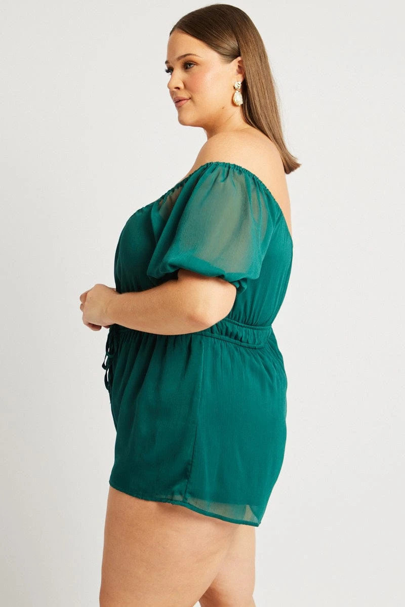 Green Short Sleeve Chiffon Double Tie Playsuit 4 Green Short Sleeve Chiffon Double Tie Playsuit - Image 4