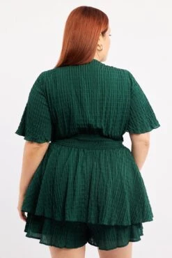 Green Tie Front Playsuit Short Sleeve -You And All Fashion Store cep1235a 36rb hunter 4