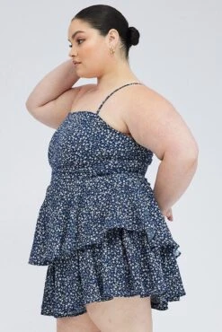 Blue Floral Ruffle Playsuit Sleeveless -You And All Fashion Store cep14065a 81r floral 4