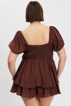Brown Ruffle Playsuit Short Sleeve Ruched Bust -You And All Fashion Store cep1713a 33r brown 5