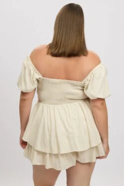 Beige Ruffle Playsuit Short Sleeve Ruched Bust 10 Beige Ruffle Playsuit Short Sleeve Ruched Bust -You And All Fashion Store cep1713a 33r natural 5