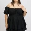 Black Ruffle Playsuit Short Sleeve Sweetheart Neck
