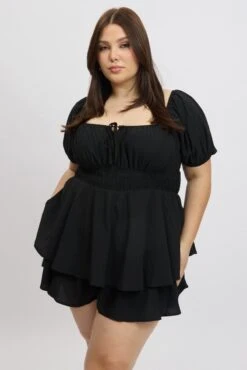 Black Ruffle Playsuit Short Sleeve Sweetheart Neck -You And All Fashion Store cep1713d 33r black 3