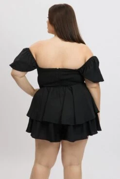 Black Ruffle Playsuit Short Sleeve Sweetheart Neck -You And All Fashion Store cep1713d 33r black 5