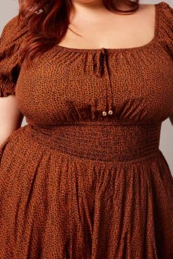 Brown Geo Ruffle Playsuit Short Sleeve Ruched Bust -You And All Fashion Store cep1741j 33rb geo 6