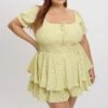Yellow Ditsy Ruched Playsuit Sort Sleeve