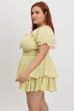 Yellow Ditsy Ruched Playsuit Sort Sleeve -You And All Fashion Store cep1741q 34r ditsy 4