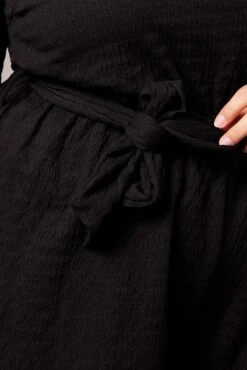 Black Textured Playsuit Long Sleeve Tie Back -You And All Fashion Store cep2018 47rb black 6