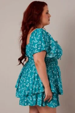 Green Ditsy Ruffle Playsuit Short Sleeve -You And All Fashion Store cep2094 33rb ditsy 4