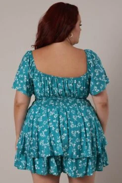 Green Ditsy Ruffle Playsuit Short Sleeve -You And All Fashion Store cep2094 33rb ditsy 5