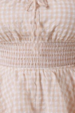 Beige Check Ruffle Playsuit Short Sleeve Ruched Bust -You And All Fashion Store cep2094a 33rb check 6