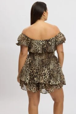 Brown Animal Print Playsuit Short Sleeve Ruched Bust Chiffon -You And All Fashion Store cep2094h 33rb animal pri 5