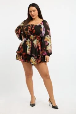 Multi Abstract Playsuit Short Sleeve Ruched Bust -You And All Fashion Store cep2102 116r abstract 3