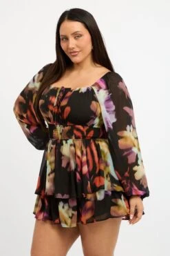 Multi Abstract Playsuit Short Sleeve Ruched Bust -You And All Fashion Store cep2102 116r abstract 4