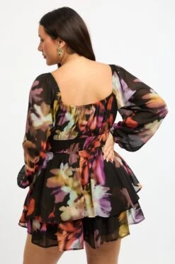 Multi Abstract Playsuit Short Sleeve Ruched Bust -You And All Fashion Store cep2102 116r abstract 5