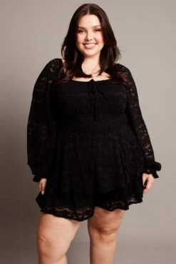 Black Lace Playsuit Long Sleeve -You And All Fashion Store cep2102c 33r black 3