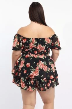 Red Floral Playsuit Short SleeveRuched Bust -You And All Fashion Store cep2102s 116r floral 4