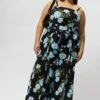 Black Floral Jumpsuit Sleeveless Belted