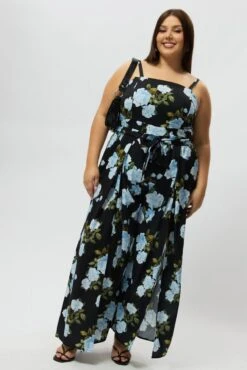 Black Floral Jumpsuit Sleeveless Belted